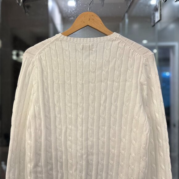 (NWOT) Polo Ralph Lauren Textural Cable-Knit Cotton Crewneck Sweater (White) - Picture 12 of 16